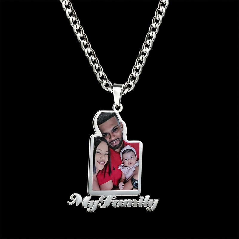 Custom Engraved Stainless Steel Name Necklace with Photo